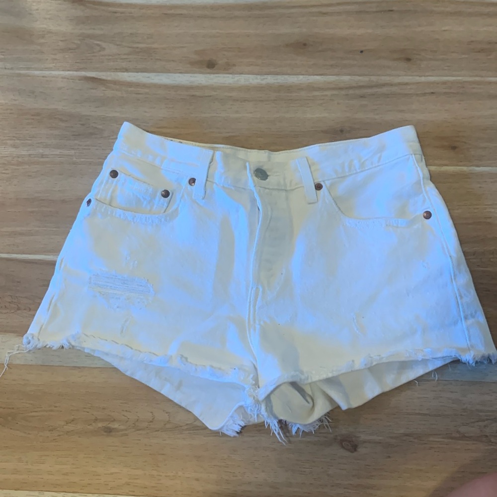 Levi High Rise White Denim Shorts
